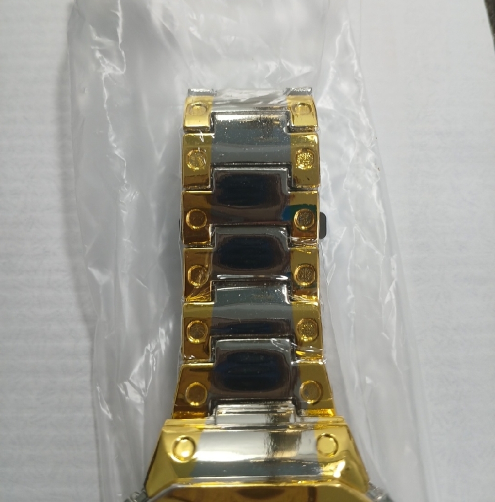 Men's Two-Tone Gold & Silver Square Watch - Picture 4 of 5